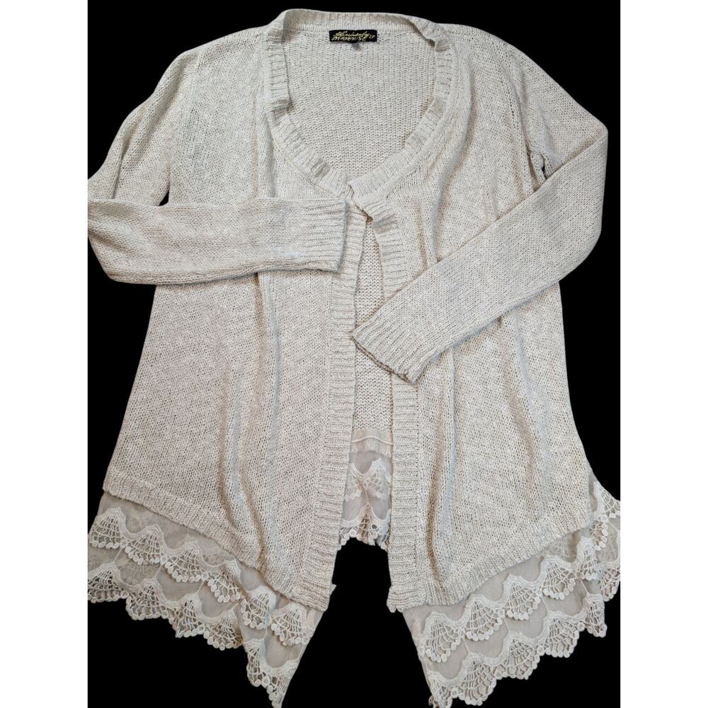 Absolutely Famous Open Carigan Cream Lace Open Knit Layering Women's S